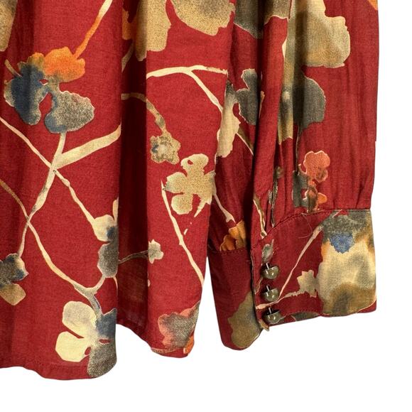Coldwater Creek Red Floral Print Cotton Silk Blend Long Sleeve Lightweight Top - Picture 10 of 13